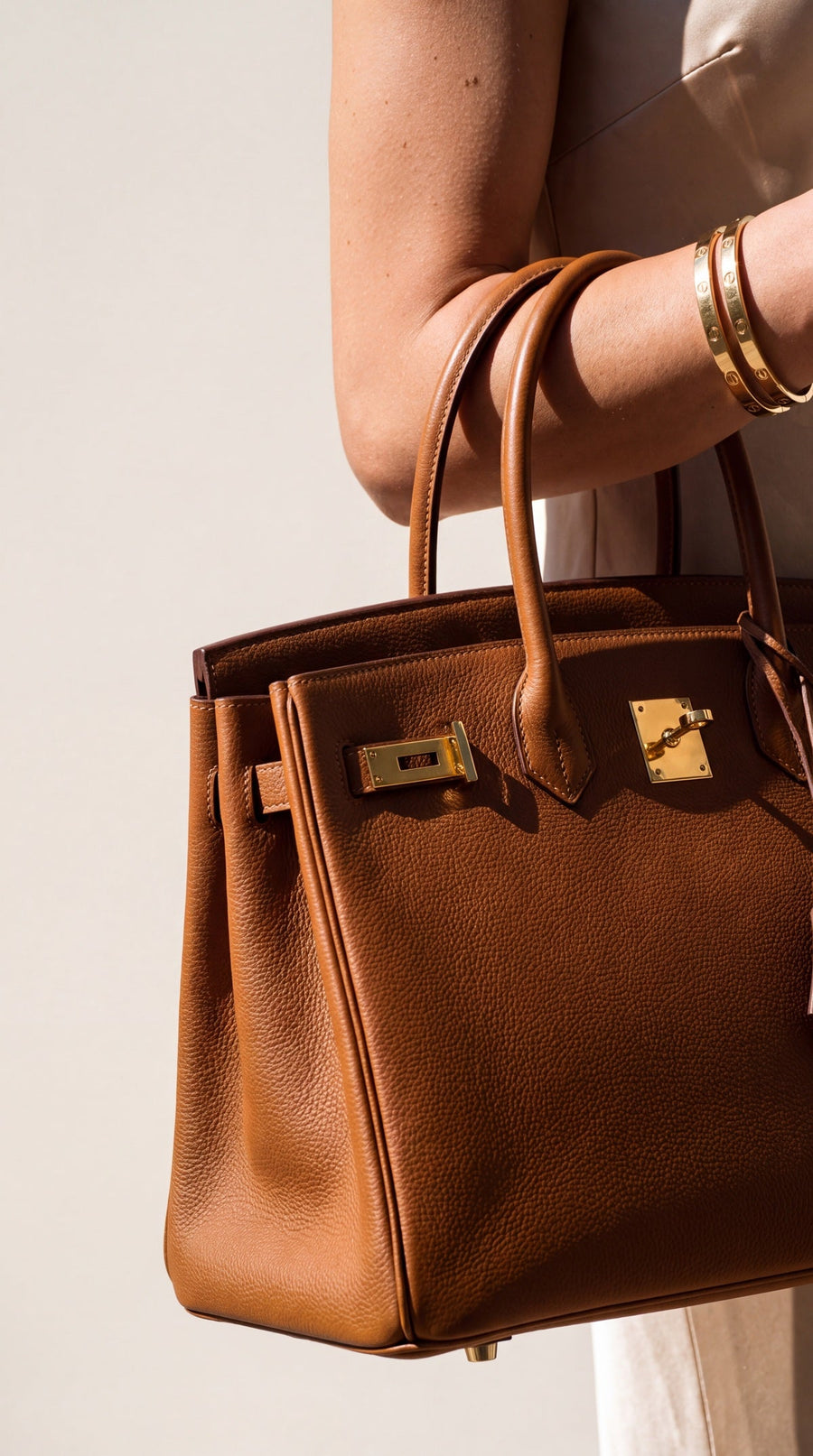 Braune Ledertasche mit Goldschloss – LUX MENOR Taschen
