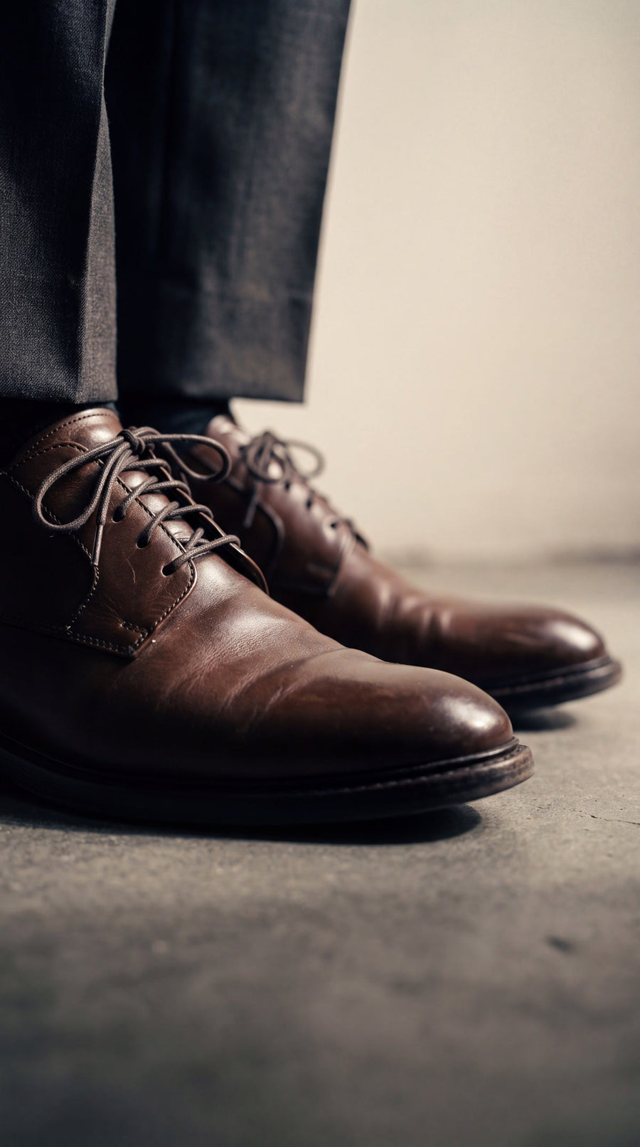 Braune Derby-Schuhe auf Beton – LUX MENOR Herren Schuhe
