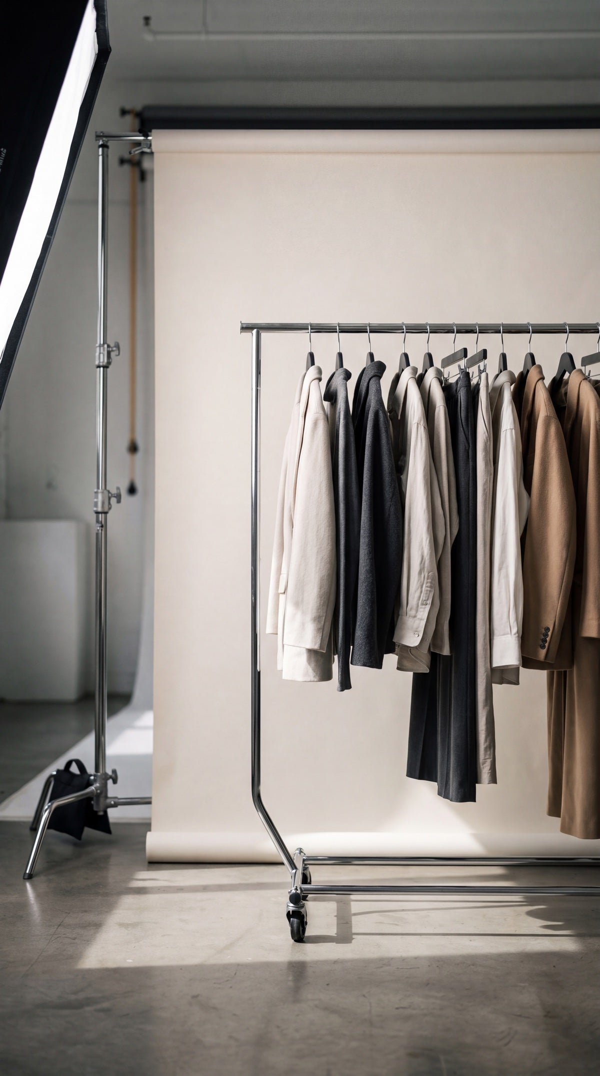 Fotostudio mit Kleiderstange und Softbox – LUX MENOR Neuheiten
