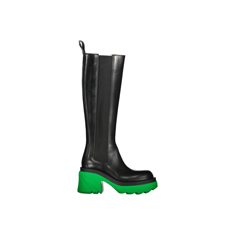 Schwarze Leder Overknee-Stiefel