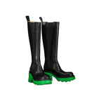 Schwarze Leder Overknee-Stiefel