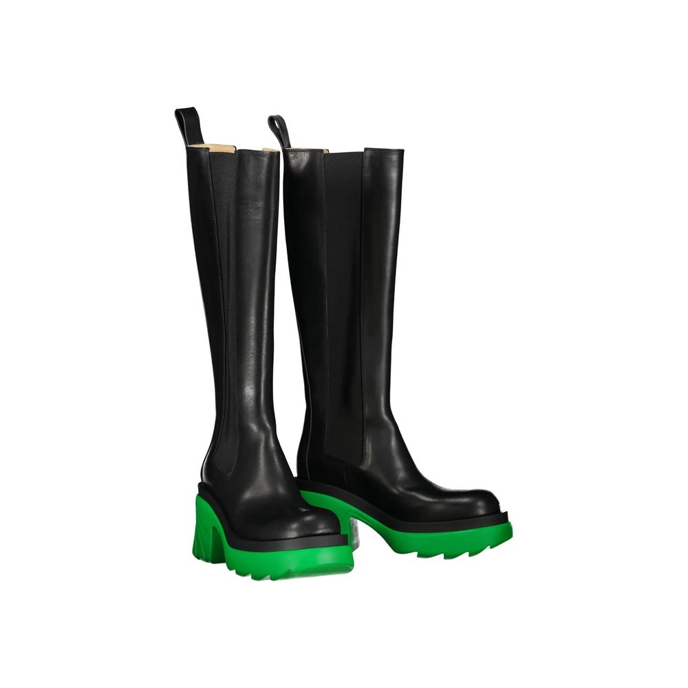 Schwarze Leder Overknee-Stiefel