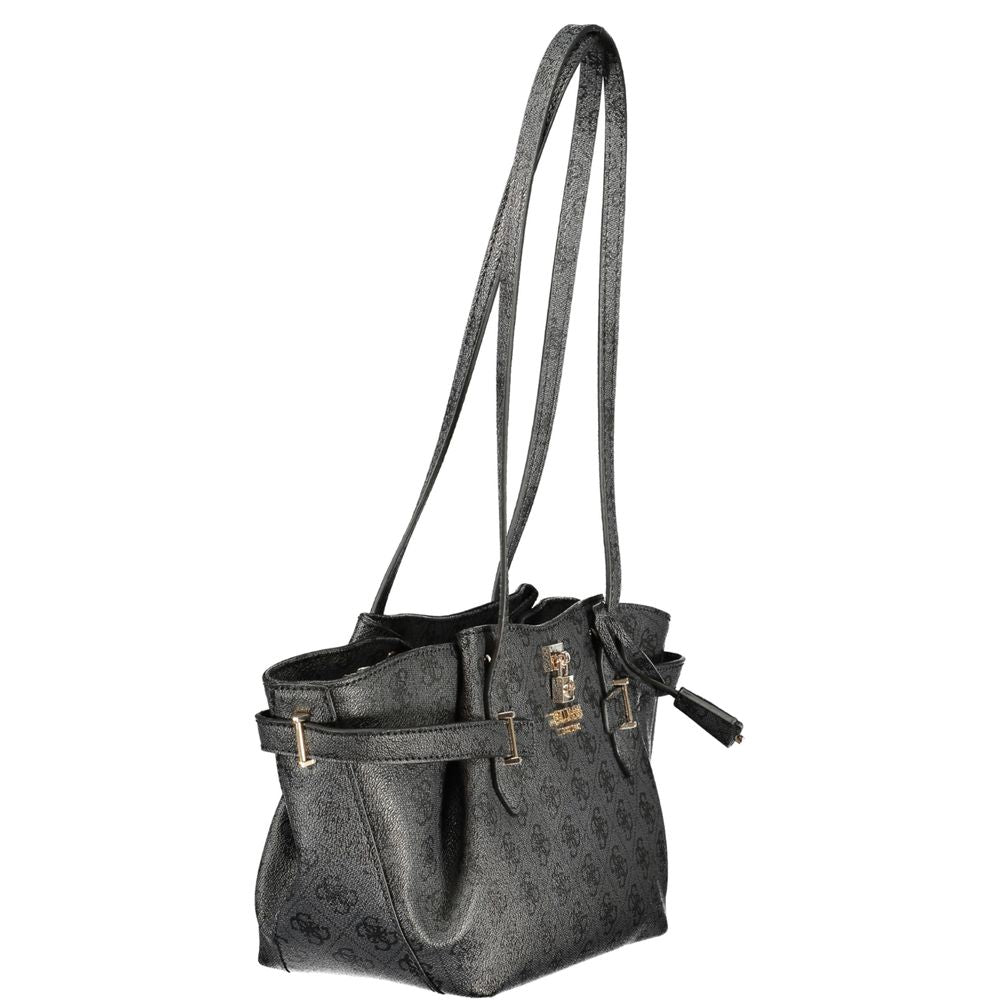 Schwarze Damen-Handtasche aus Polyurethan
