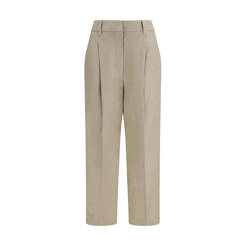 Beige Leinen Freizeithose