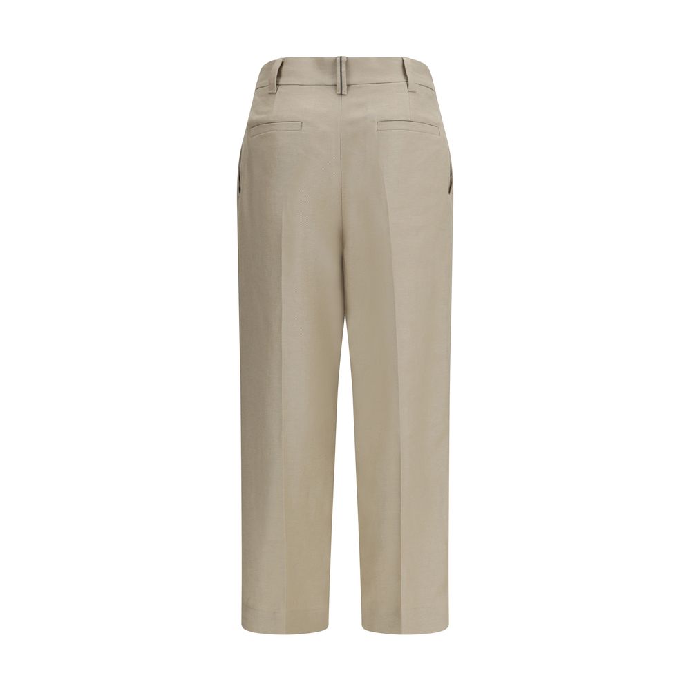 Beige Leinen Freizeithose