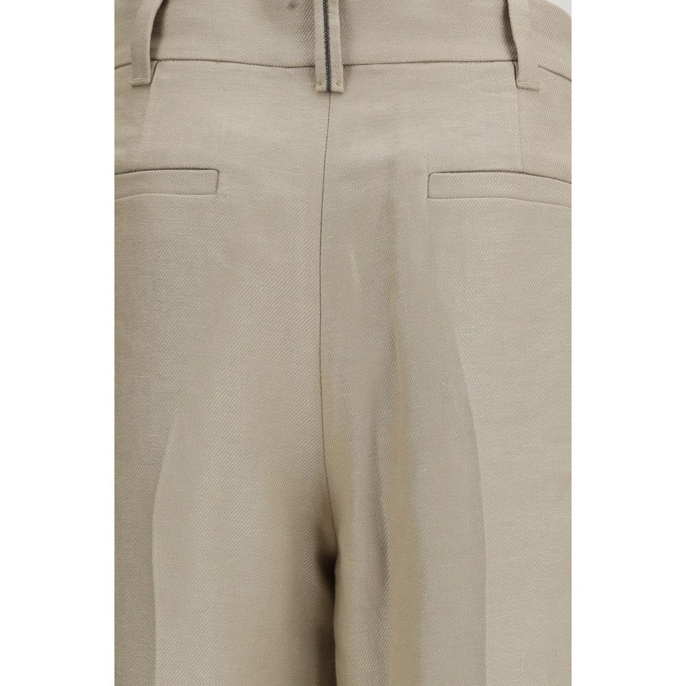 Beige Leinen Freizeithose