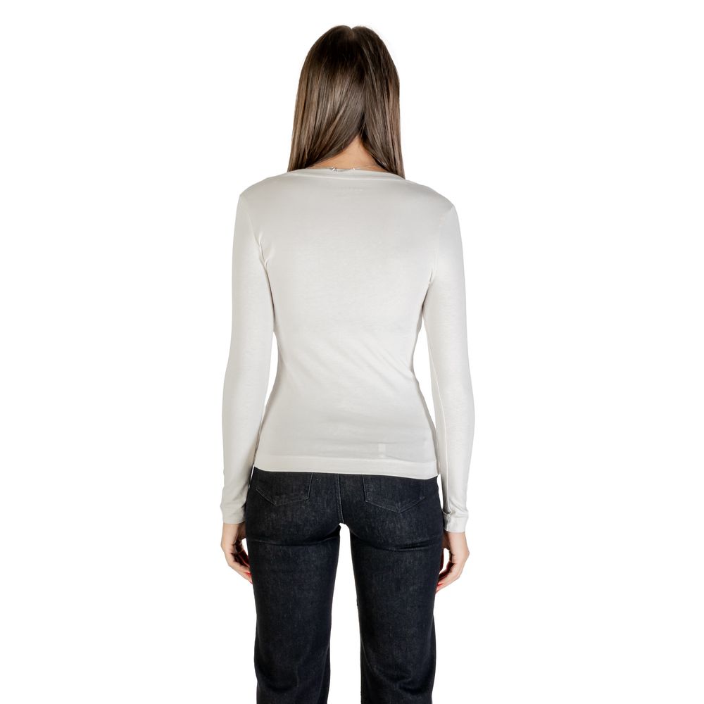 Cremefarbenes Langarm-T-Shirt aus Baumwolle
