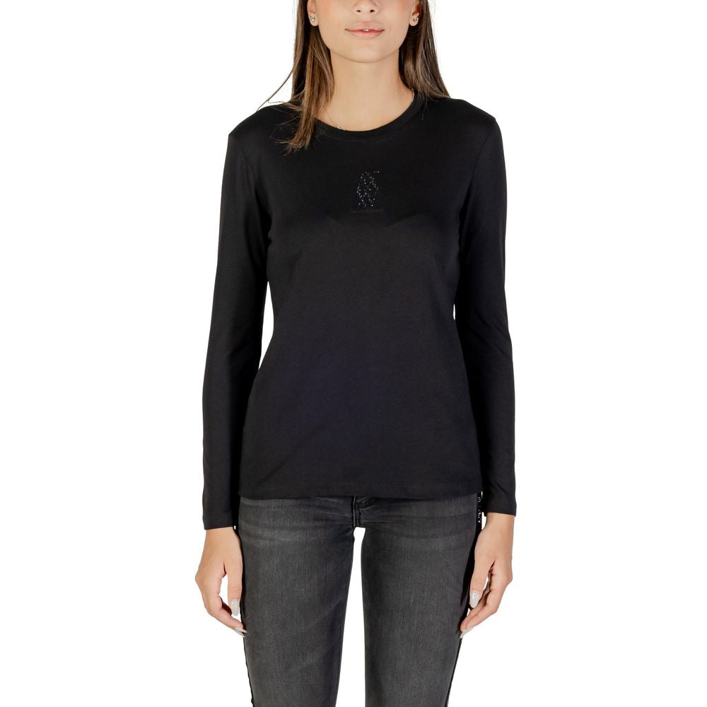 Schwarzes Langarm-T-Shirt aus Baumwolle