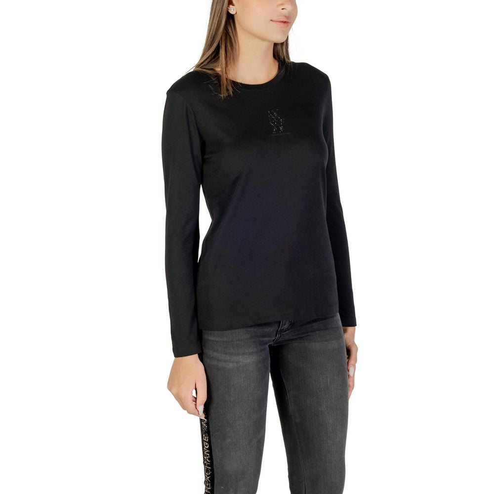 Schwarzes Langarm-T-Shirt aus Baumwolle