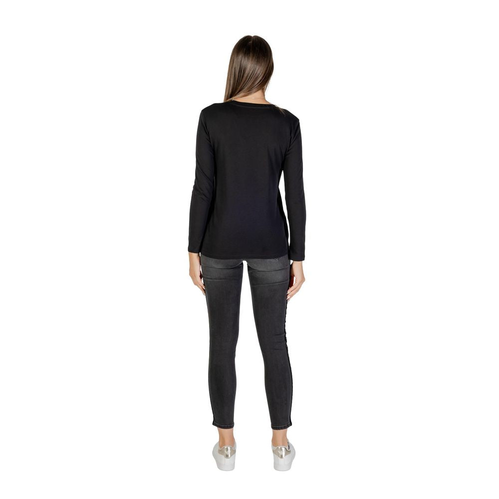 Schwarzes Langarm-T-Shirt aus Baumwolle