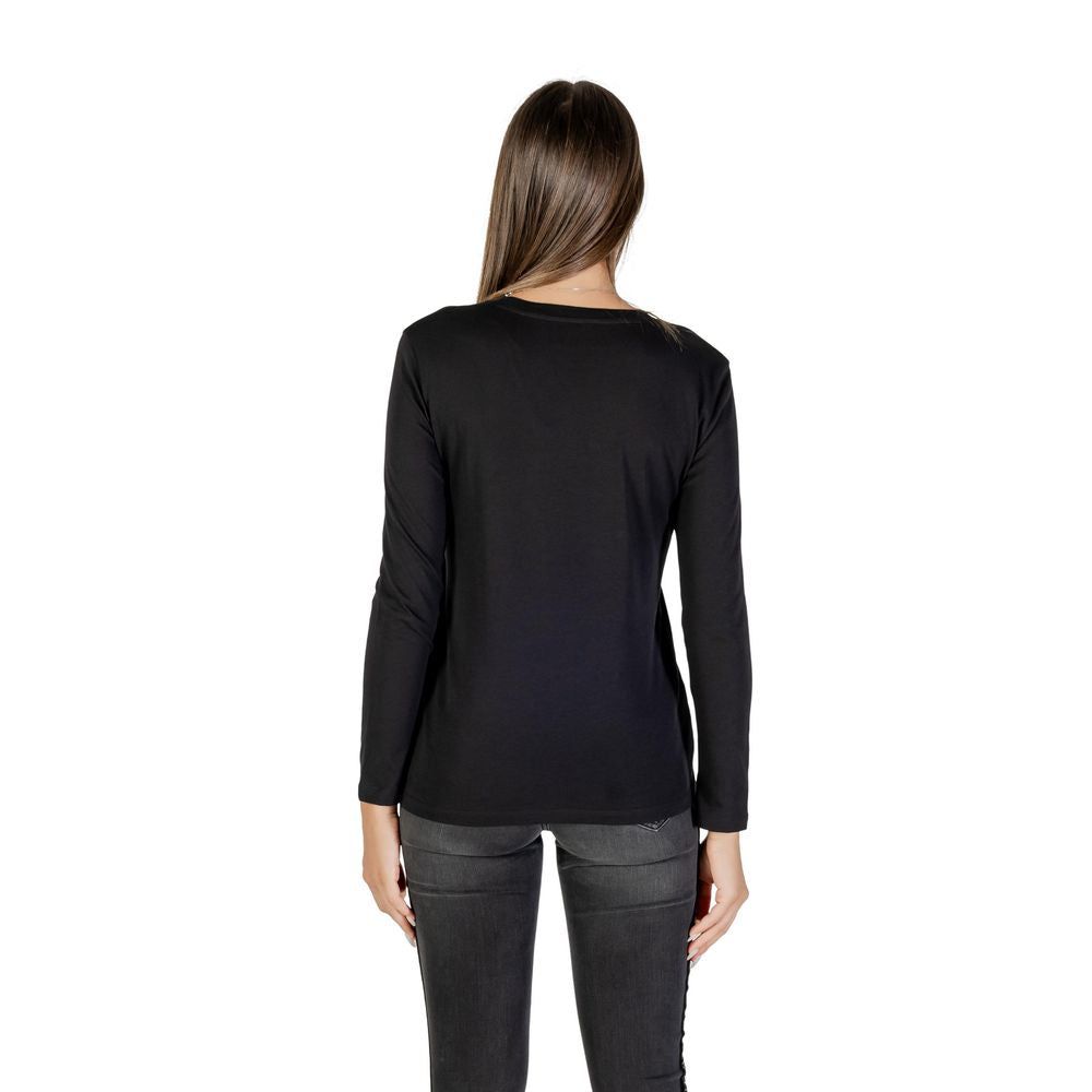 Schwarzes Langarm-T-Shirt aus Baumwolle