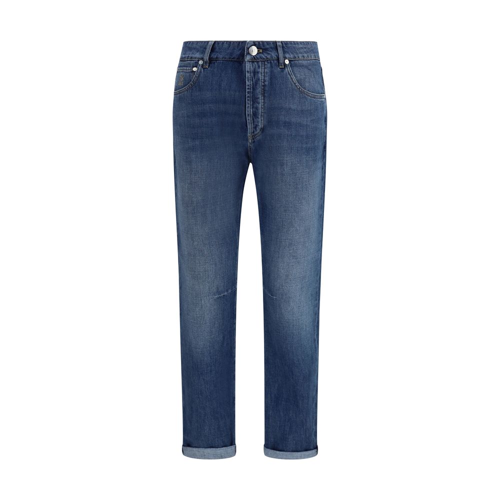 Blaue Jeans aus Baumwolle im geraden Schnitt Brunello Cucinelli