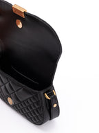 Schwarze Leder-Umhängetasche mit Steppung