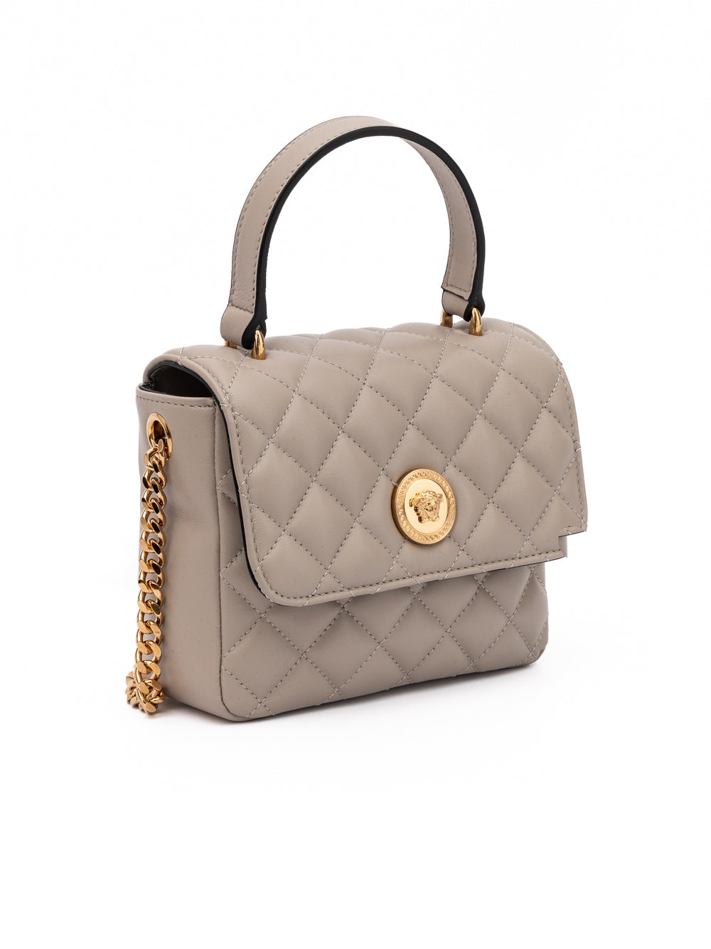 Taupe gesteppte Lederhandtasche