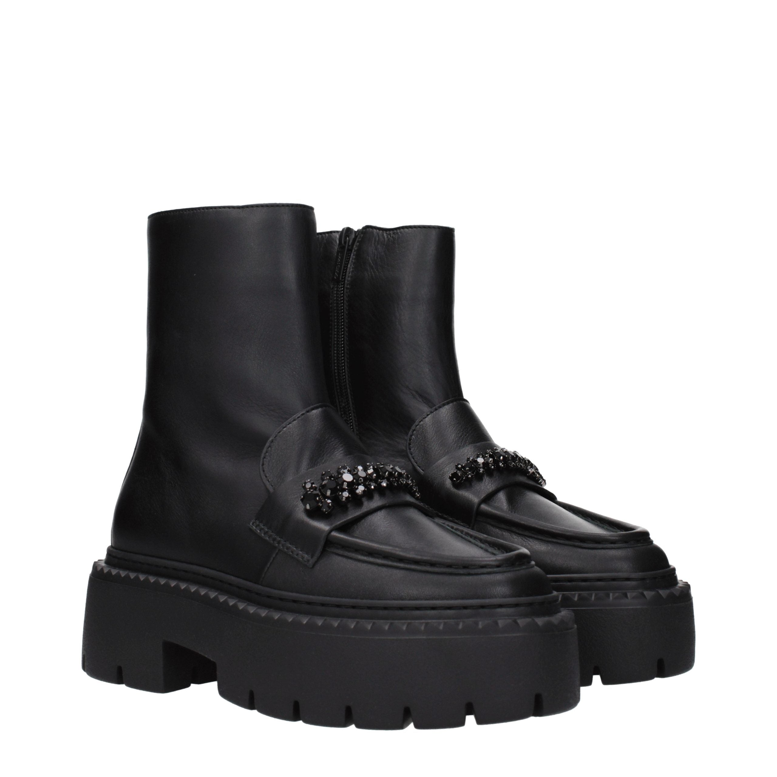 Schwarze Leder-Stiefeletten
