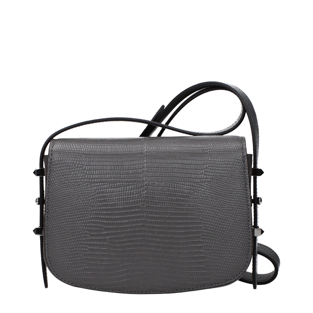Graue Leder Schultertasche