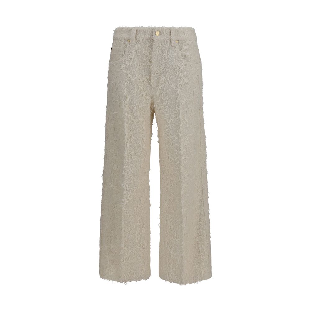 Beige Cotton Cropped Pants