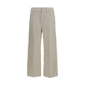Beige Cotton Cropped Pants