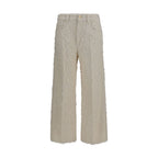 Beige Cotton Cropped Pants