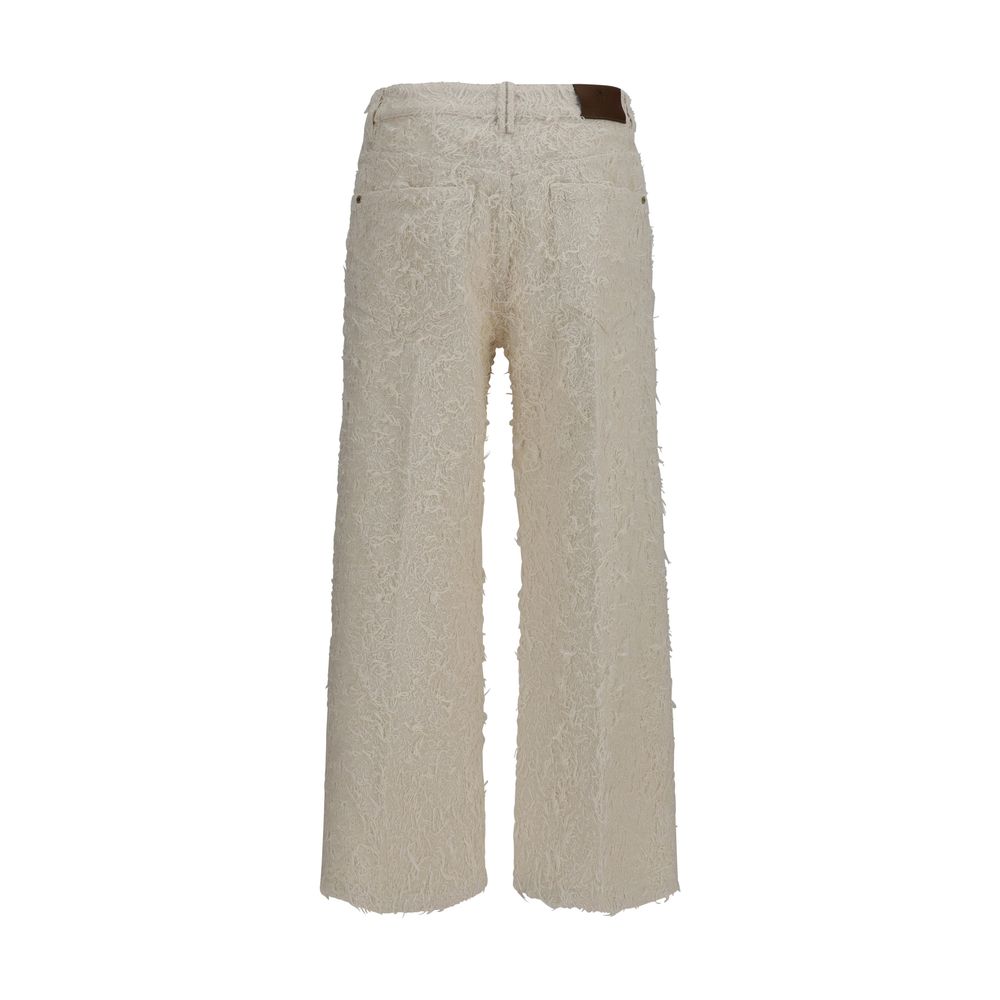 Beige Cotton Cropped Pants