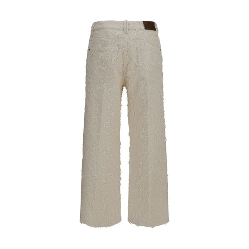 Beige Cotton Cropped Pants