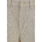 Beige Cotton Cropped Pants
