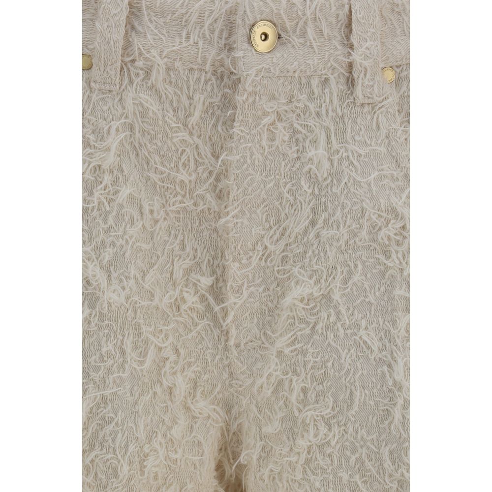 Beige Cotton Cropped Pants