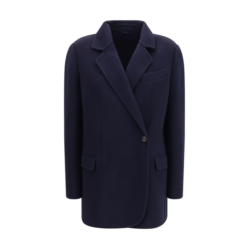 Blaue Jacke aus Wolle Oves Aries in voller Länge