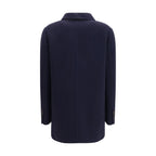 Blaue Jacke aus Wolle Oves Aries in voller Länge