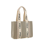 Beige Leinen Handtasche
