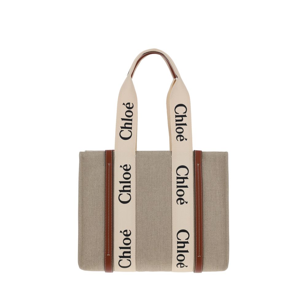Beige Leinen Handtasche