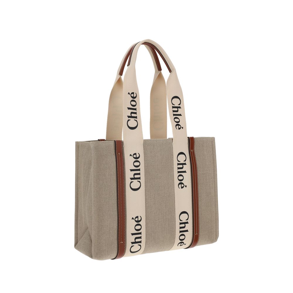 Beige Leinen Handtasche