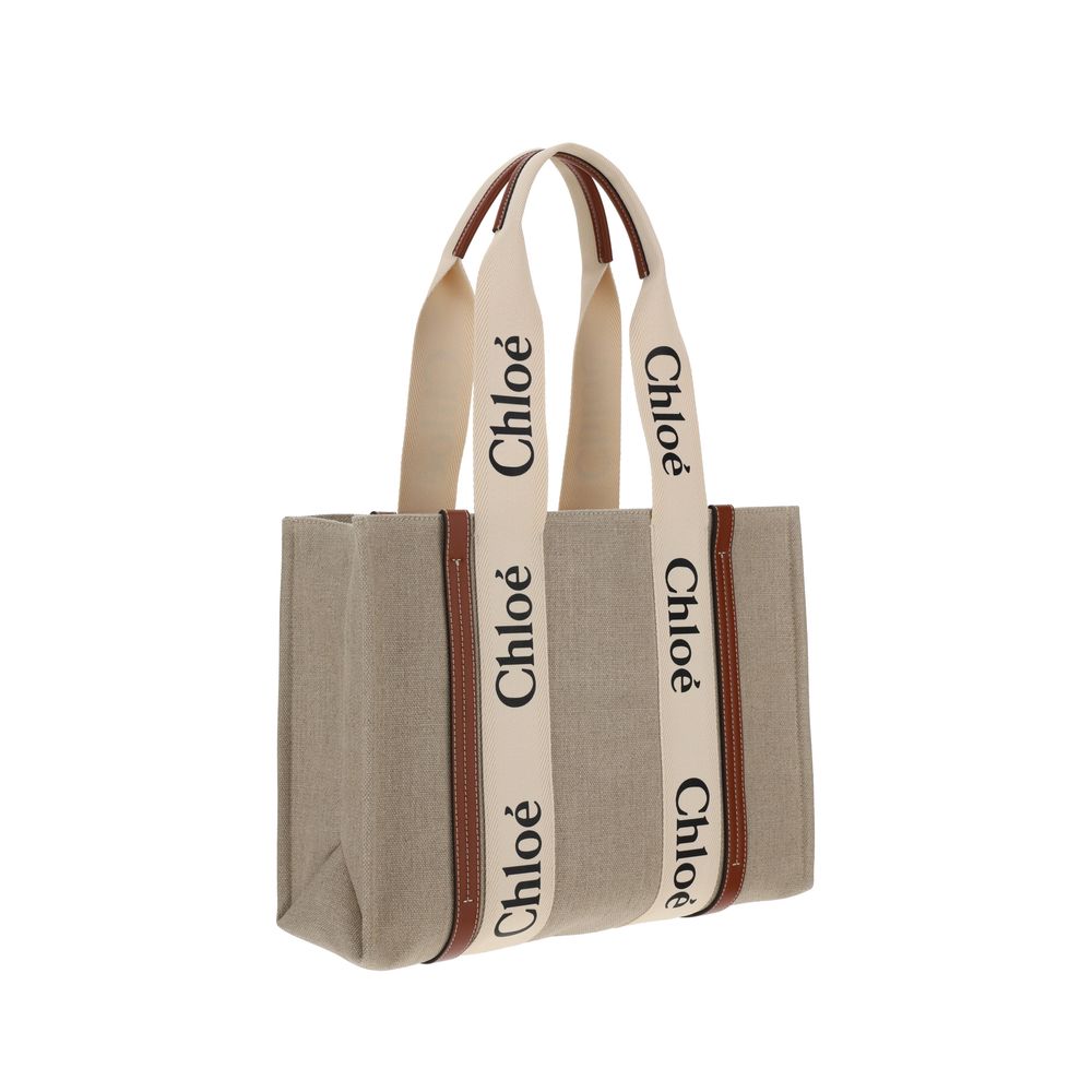 Beige Leinen Handtasche