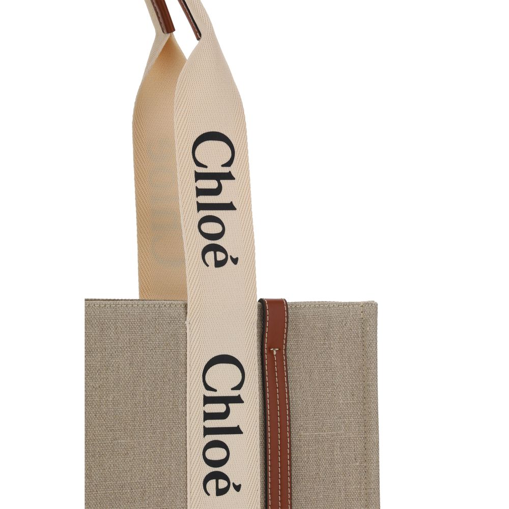 Beige Leinen Handtasche
