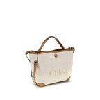 Beige Stoff-Schultertasche