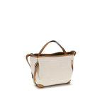 Beige Stoff-Schultertasche