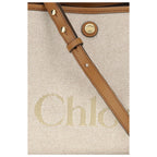 Beige Stoff-Schultertasche