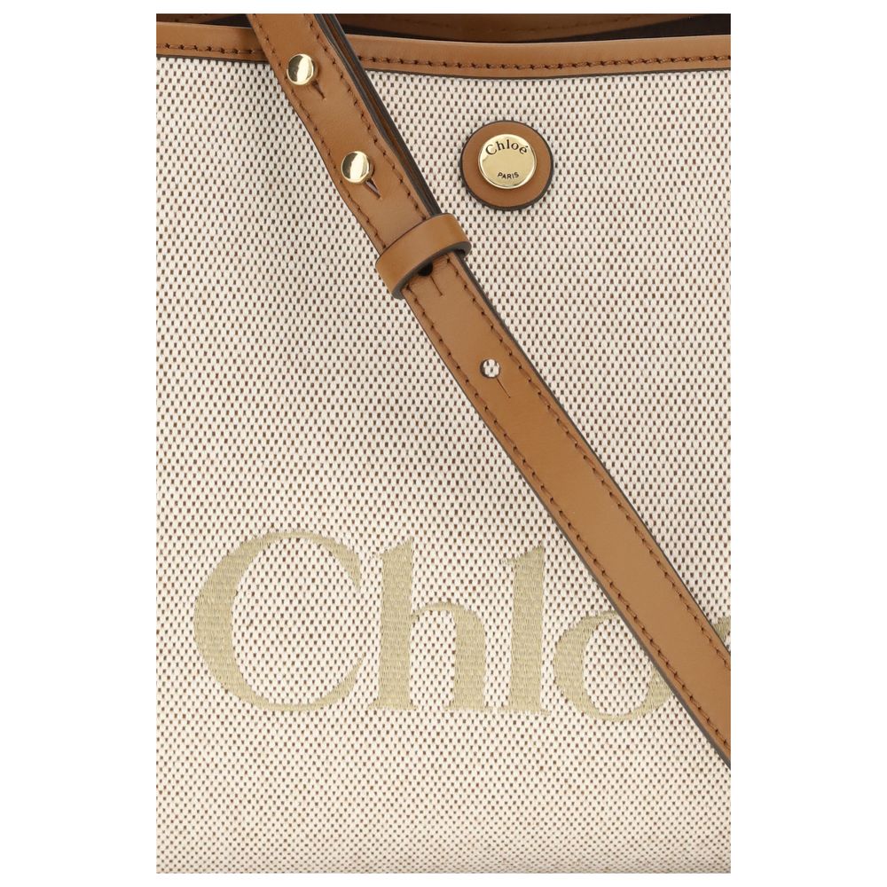 Beige Stoff-Schultertasche
