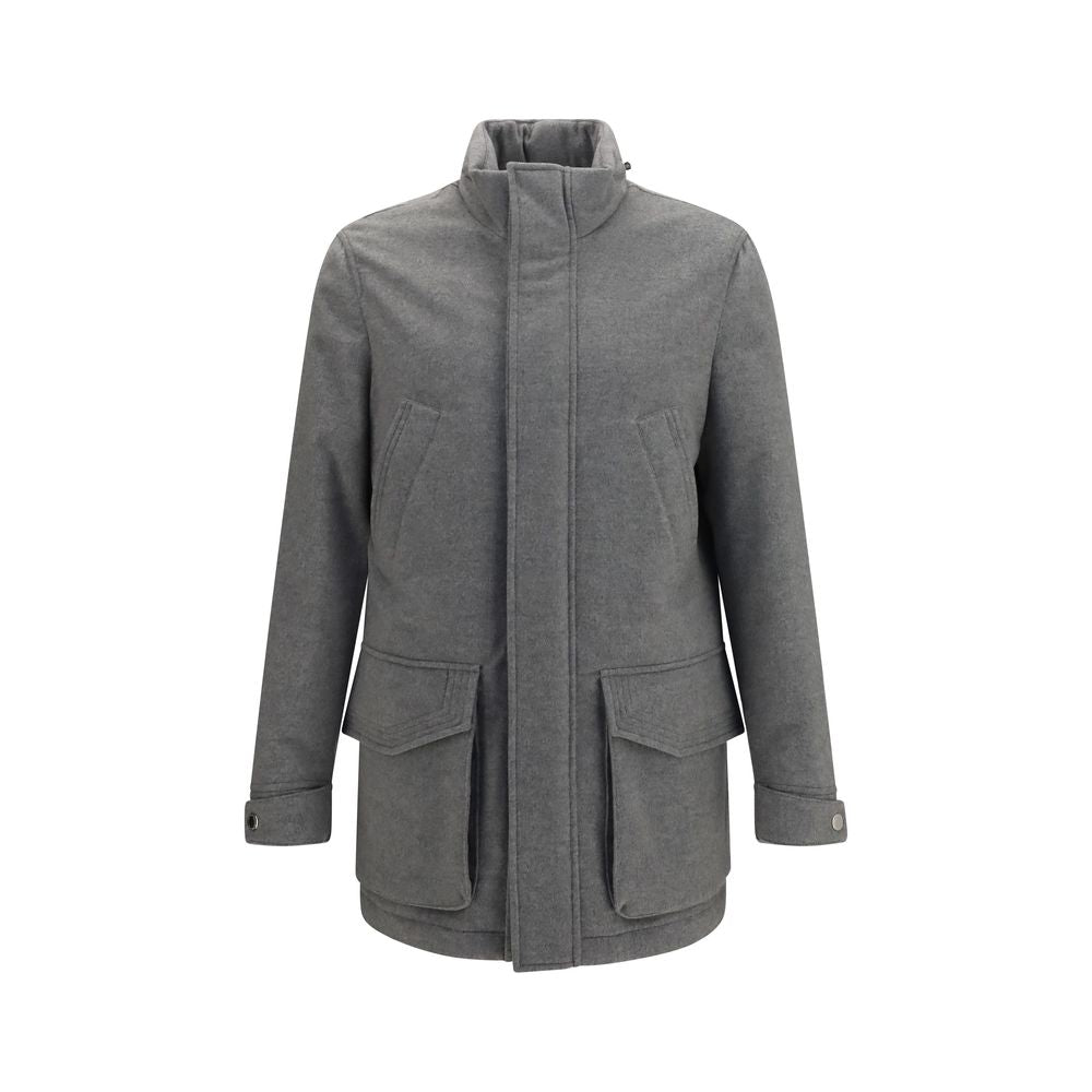 Brunello Cucinelli Graue lange Jacke aus Kaschmir