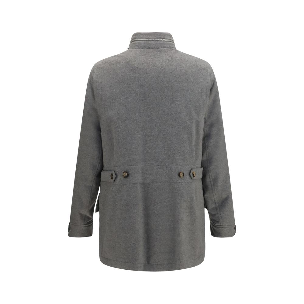 Brunello Cucinelli Graue lange Jacke aus Kaschmir