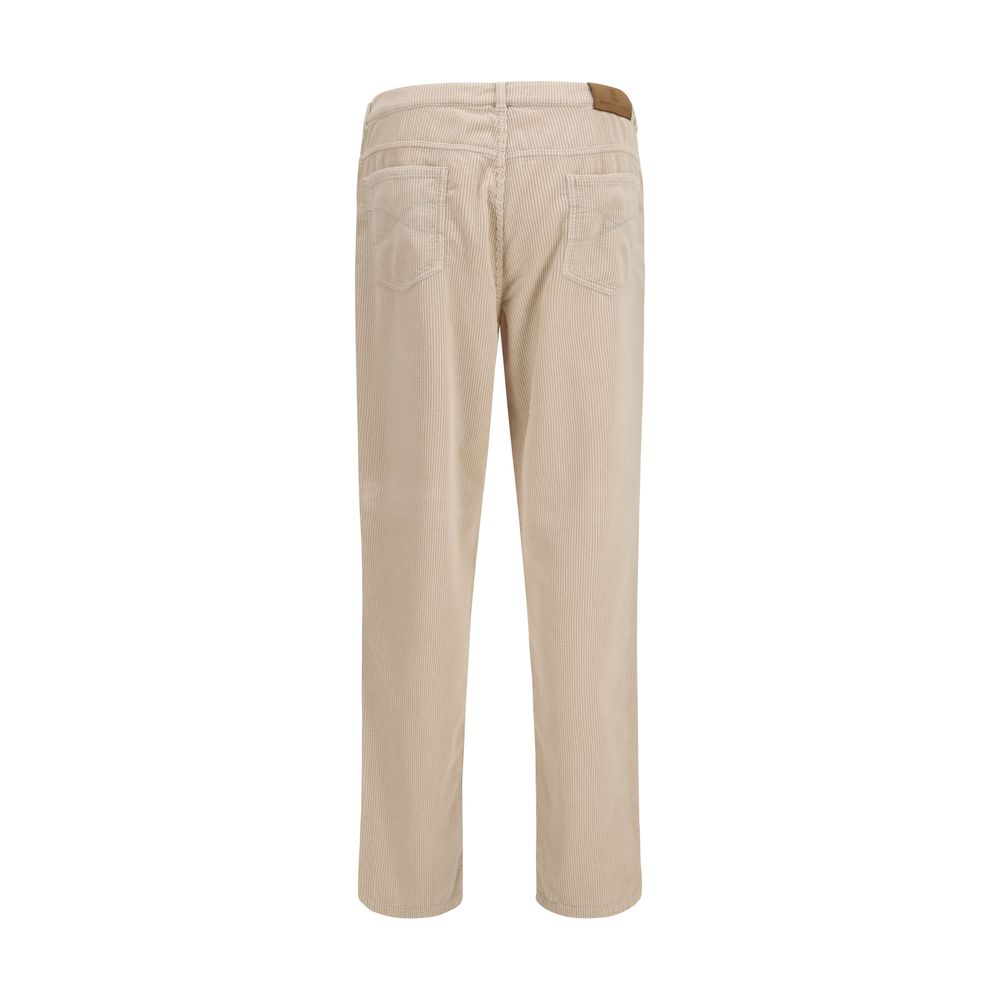 Beige Cotton Casual Pants