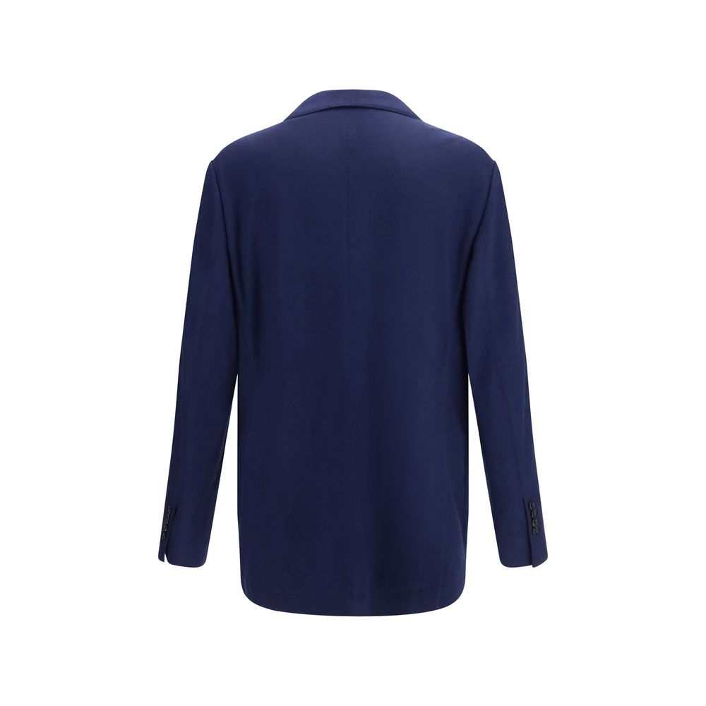 Blaue Kaschmir-Jacke in voller Länge