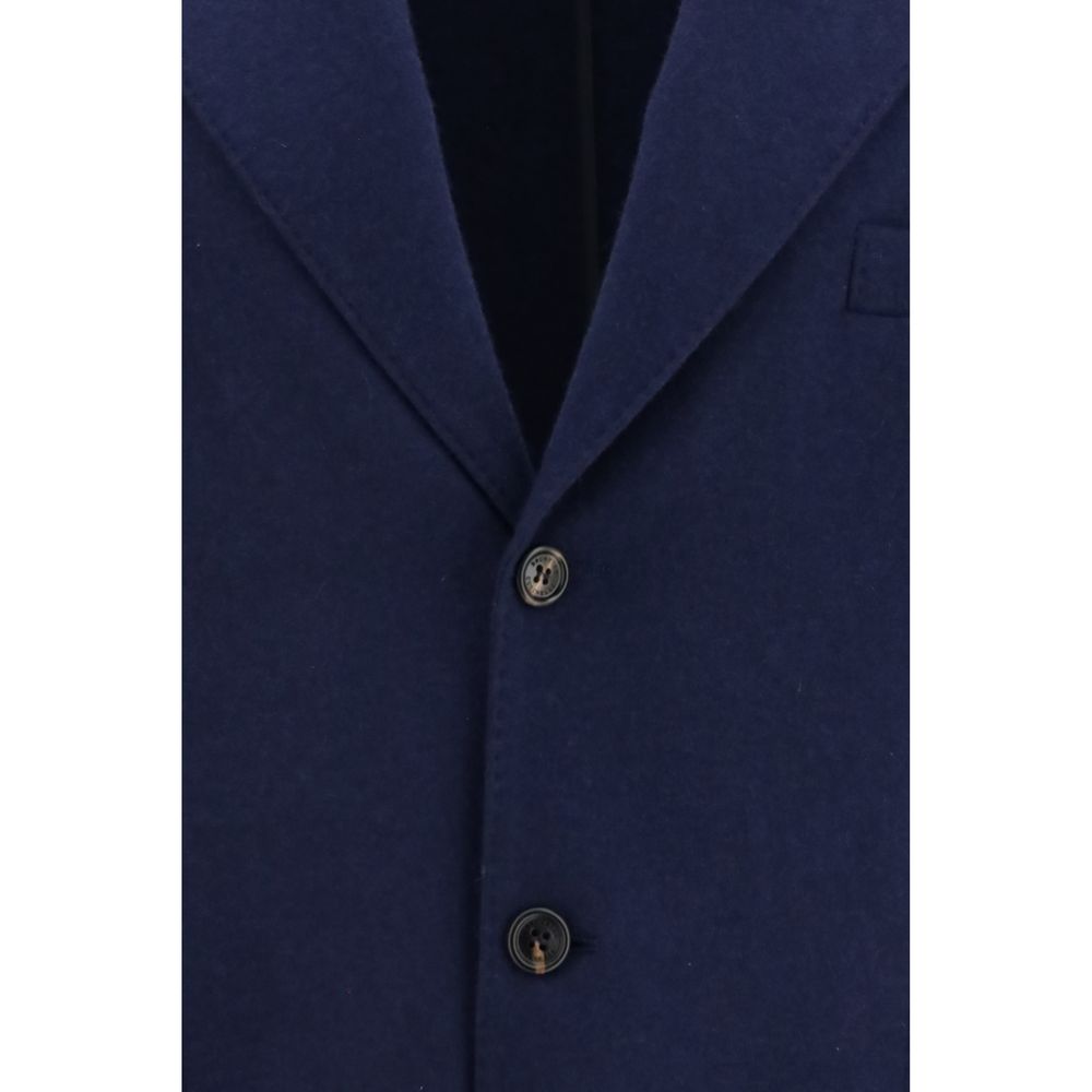 Blaue Kaschmir-Jacke in voller Länge