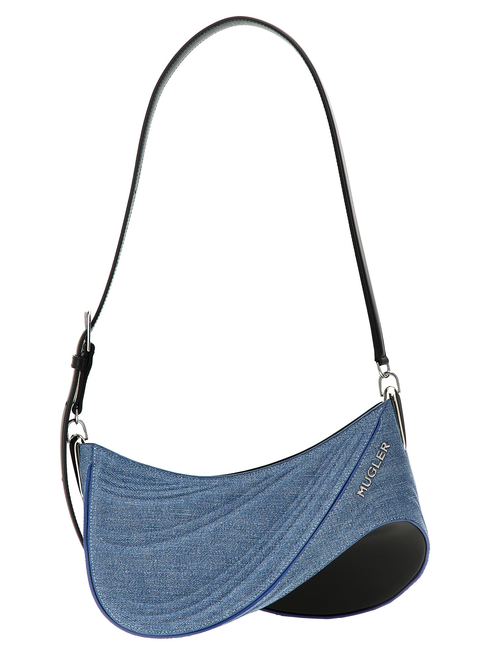 Schultertasche aus blauem Kalbsleder