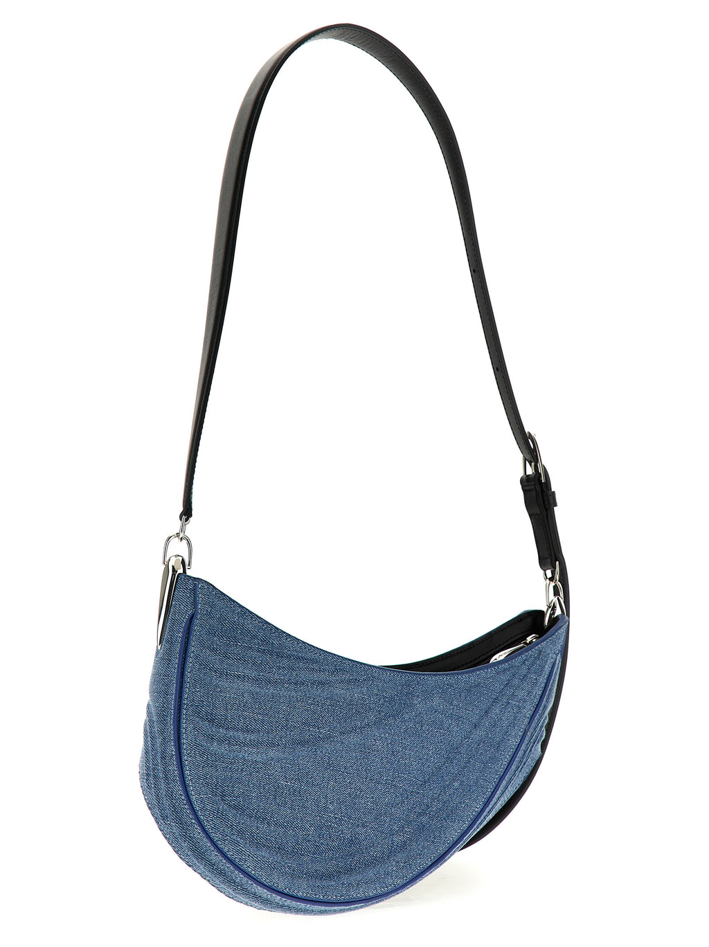 Schultertasche aus blauem Kalbsleder