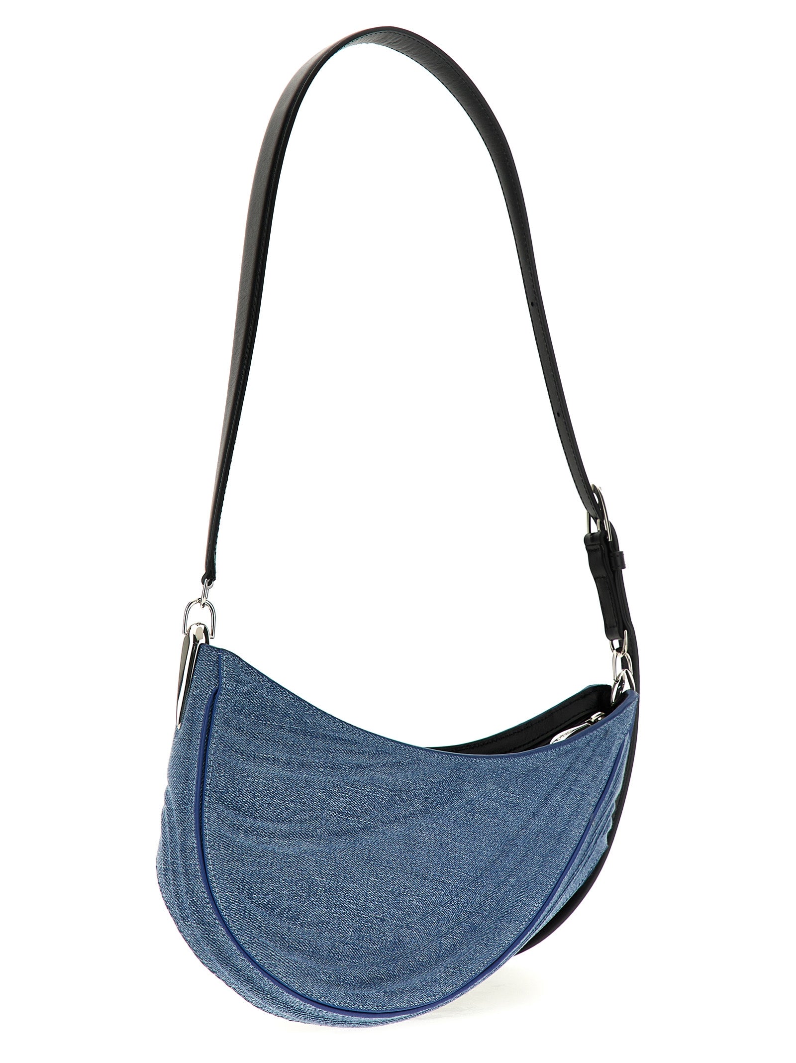 Schultertasche aus blauem Kalbsleder