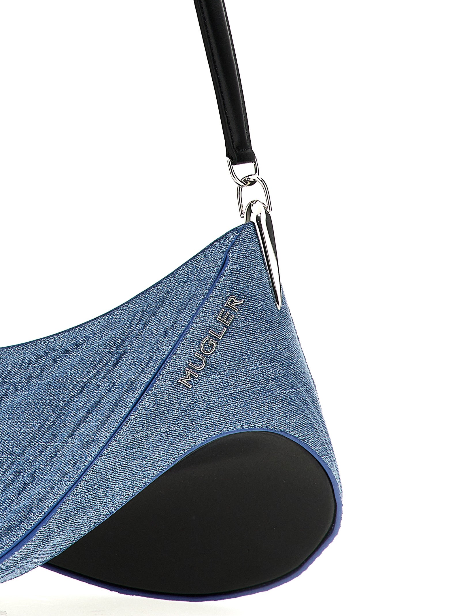 Schultertasche aus blauem Kalbsleder