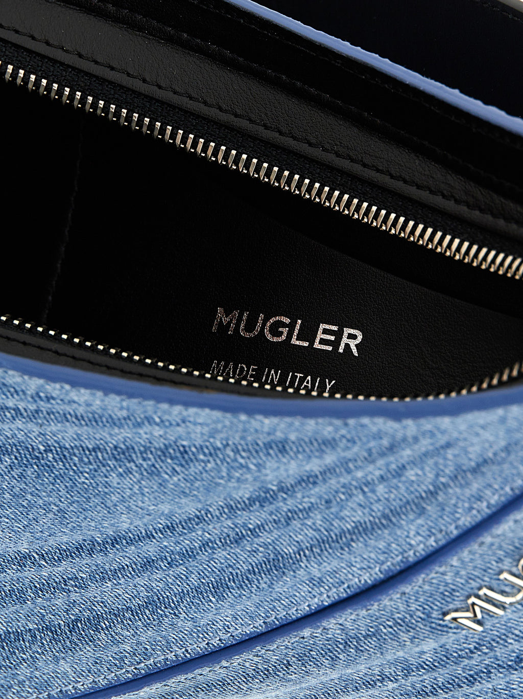 Schultertasche aus blauem Kalbsleder