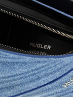 Schultertasche aus blauem Kalbsleder