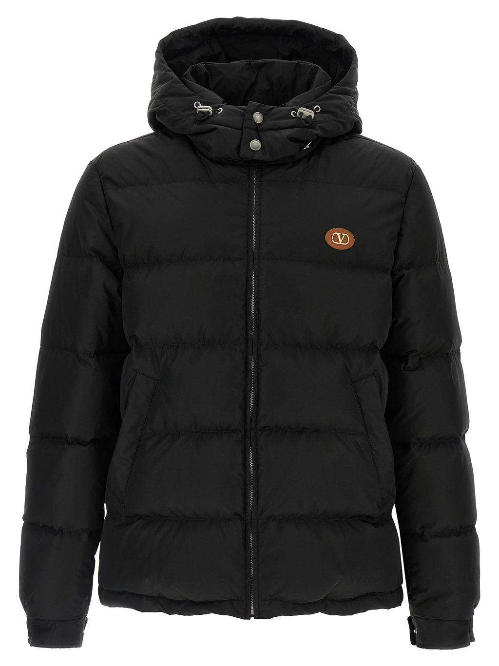 Schwarze Polyamid-Jacke in voller Länge